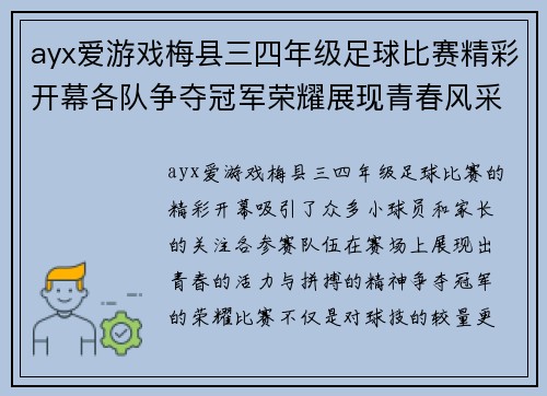 ayx爱游戏梅县三四年级足球比赛精彩开幕各队争夺冠军荣耀展现青春风采